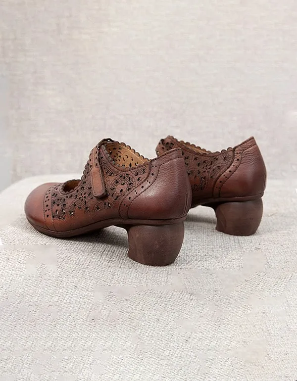 Spring Handmade Leather Vintage Chunky Shoes