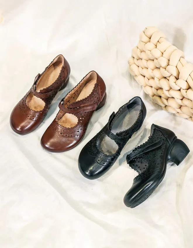 Spring Handmade Leather Vintage Chunky Shoes