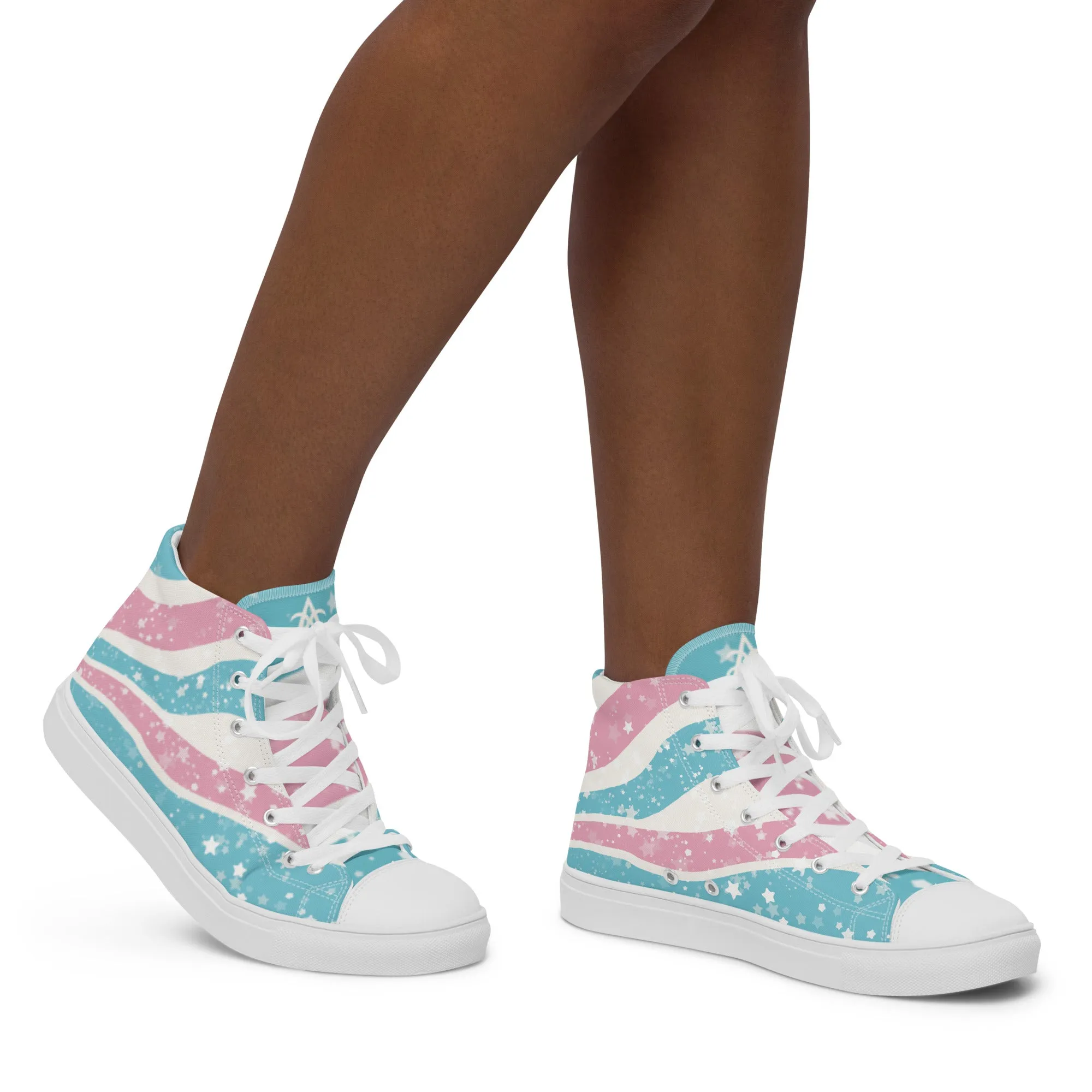 Starry Transgender Pride High Top Canvas Shoes (Fem Sizing)