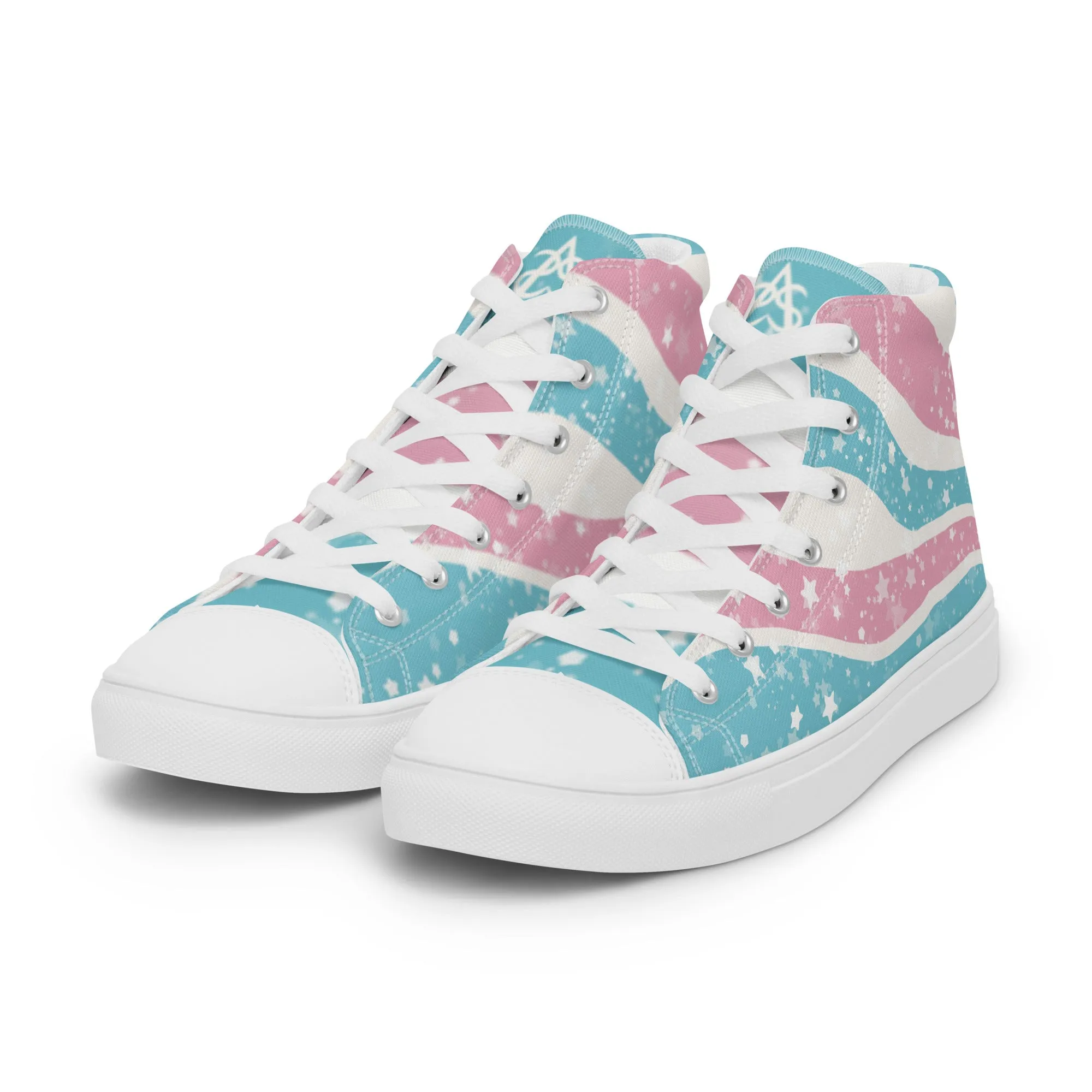 Starry Transgender Pride High Top Canvas Shoes (Fem Sizing)