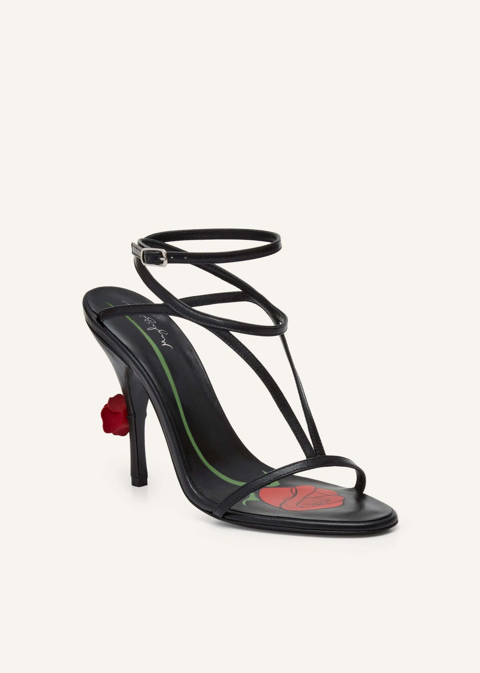 Strappy sandal heels in black patent