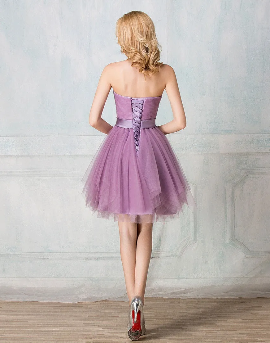 Sweetheart strapless knee-length tulle short prom dress