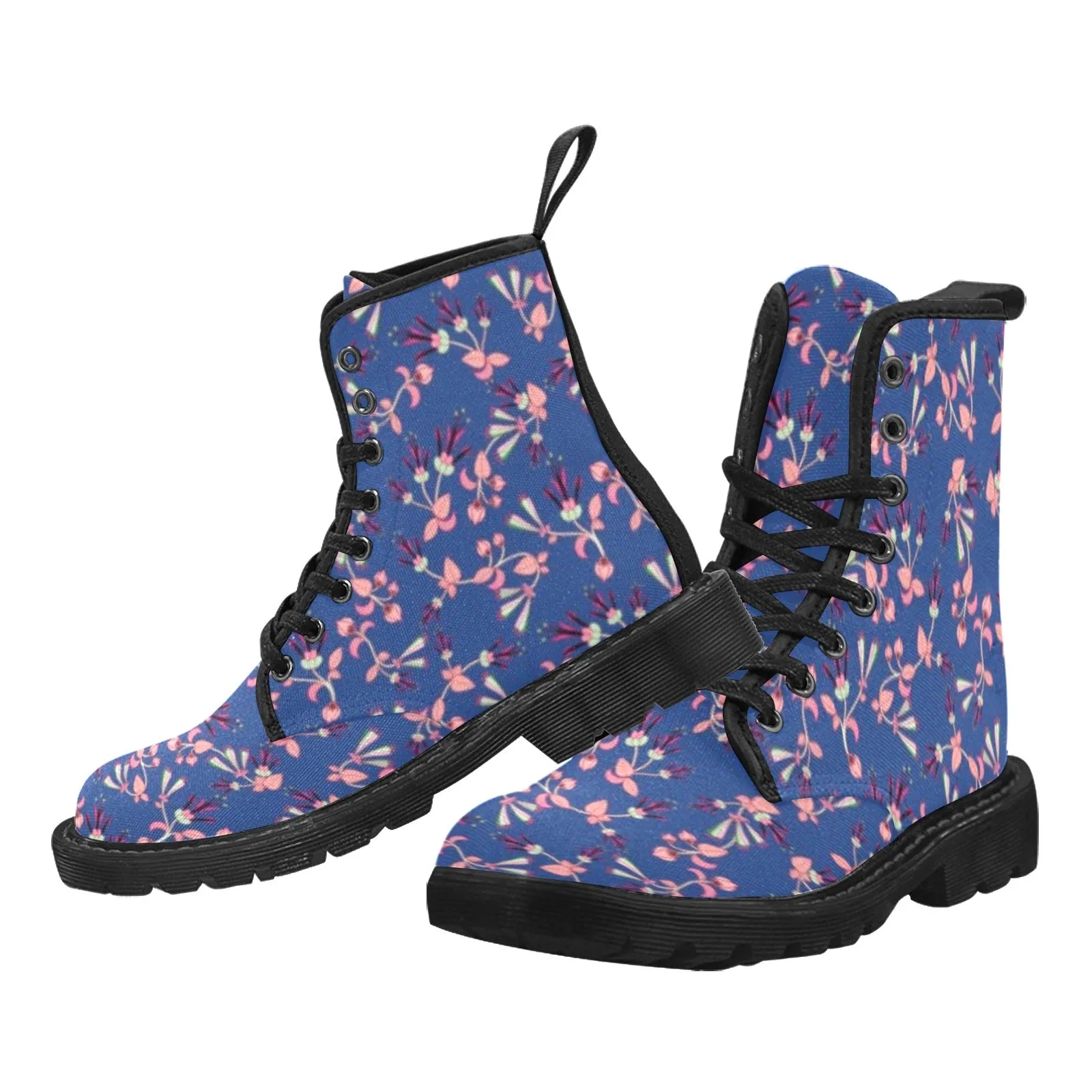 Swift Floral Peach Blue Boots for Men (Black)