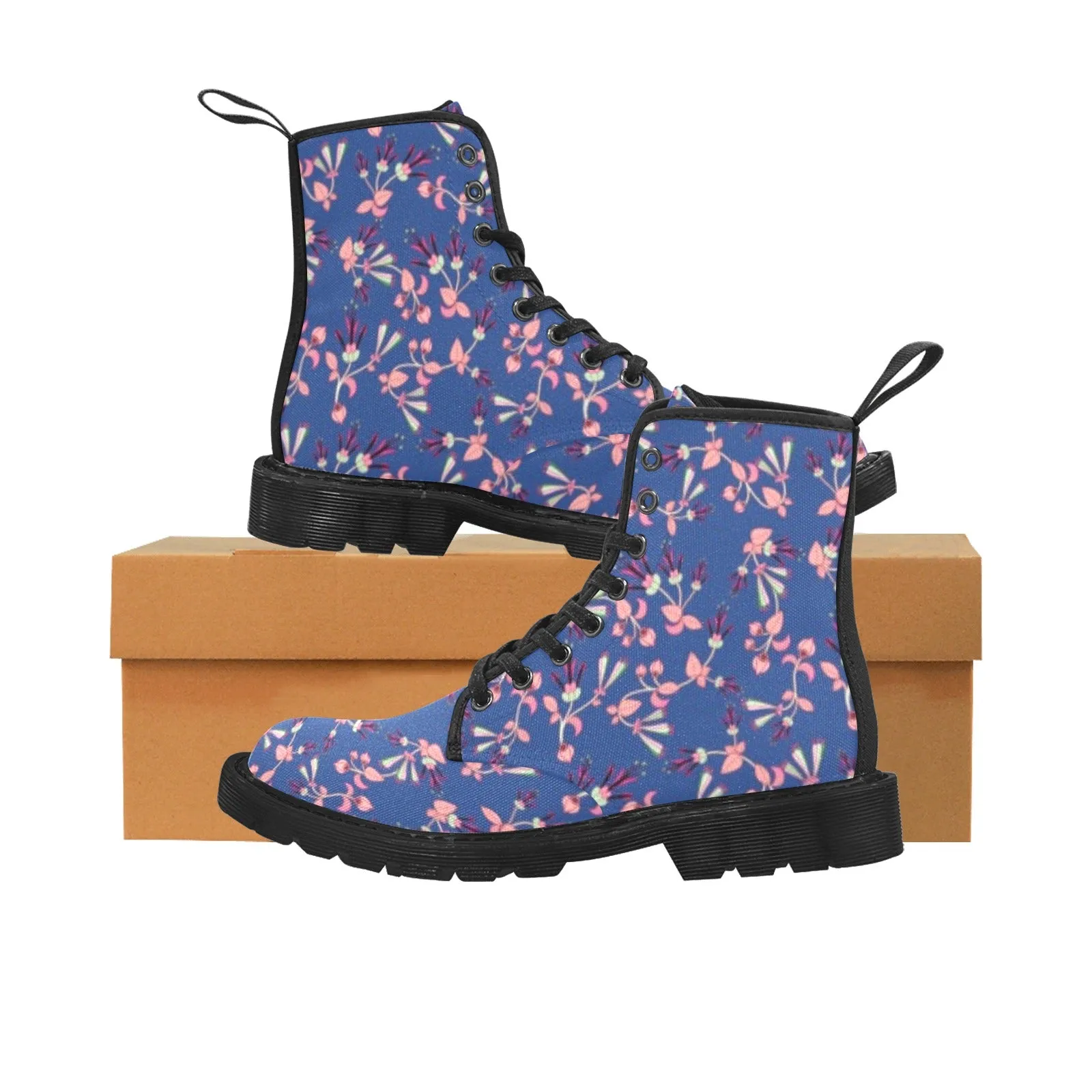 Swift Floral Peach Blue Boots for Men (Black)