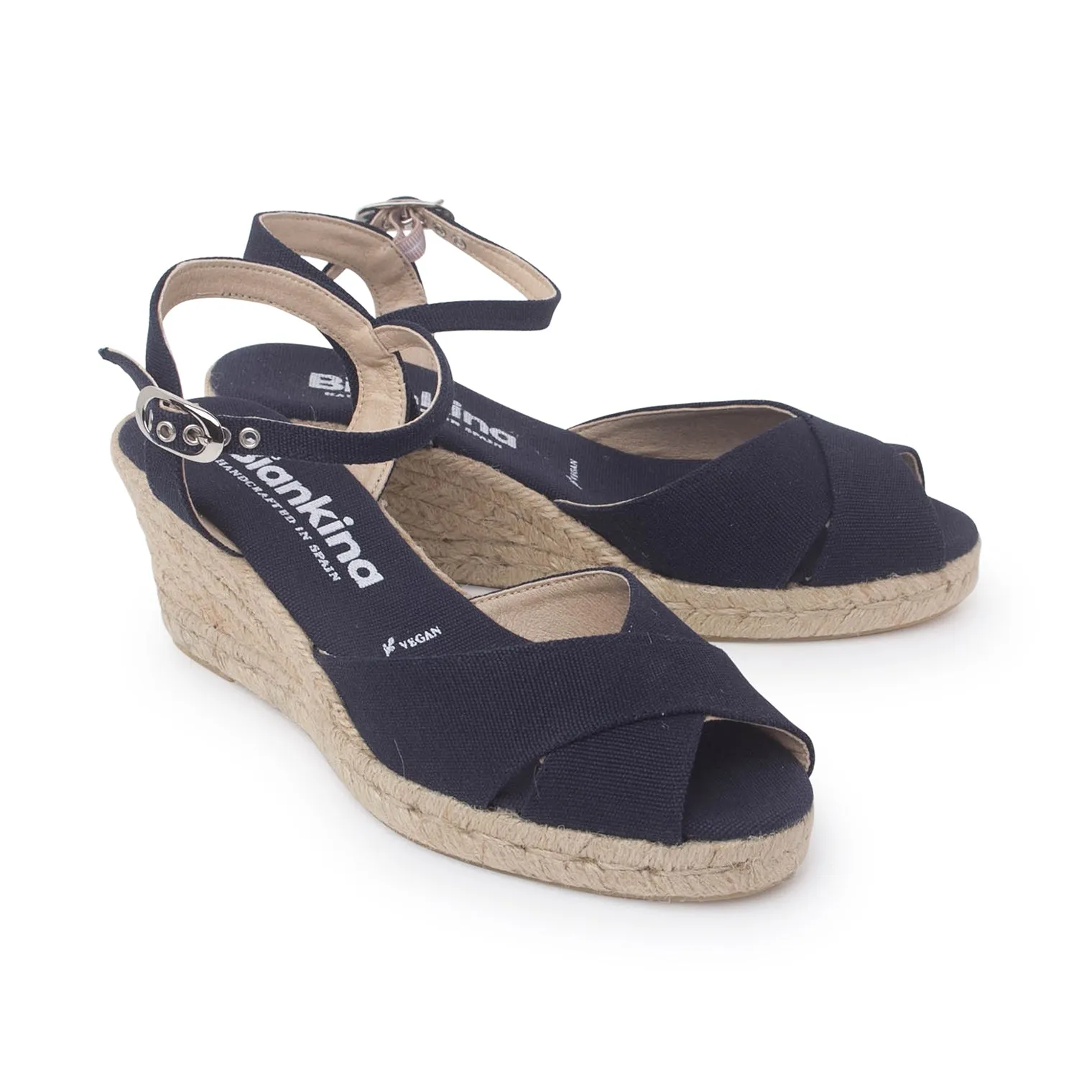 Taggia Organic Canvas Eco Vegan Espadrille Wedges - Navy Blue