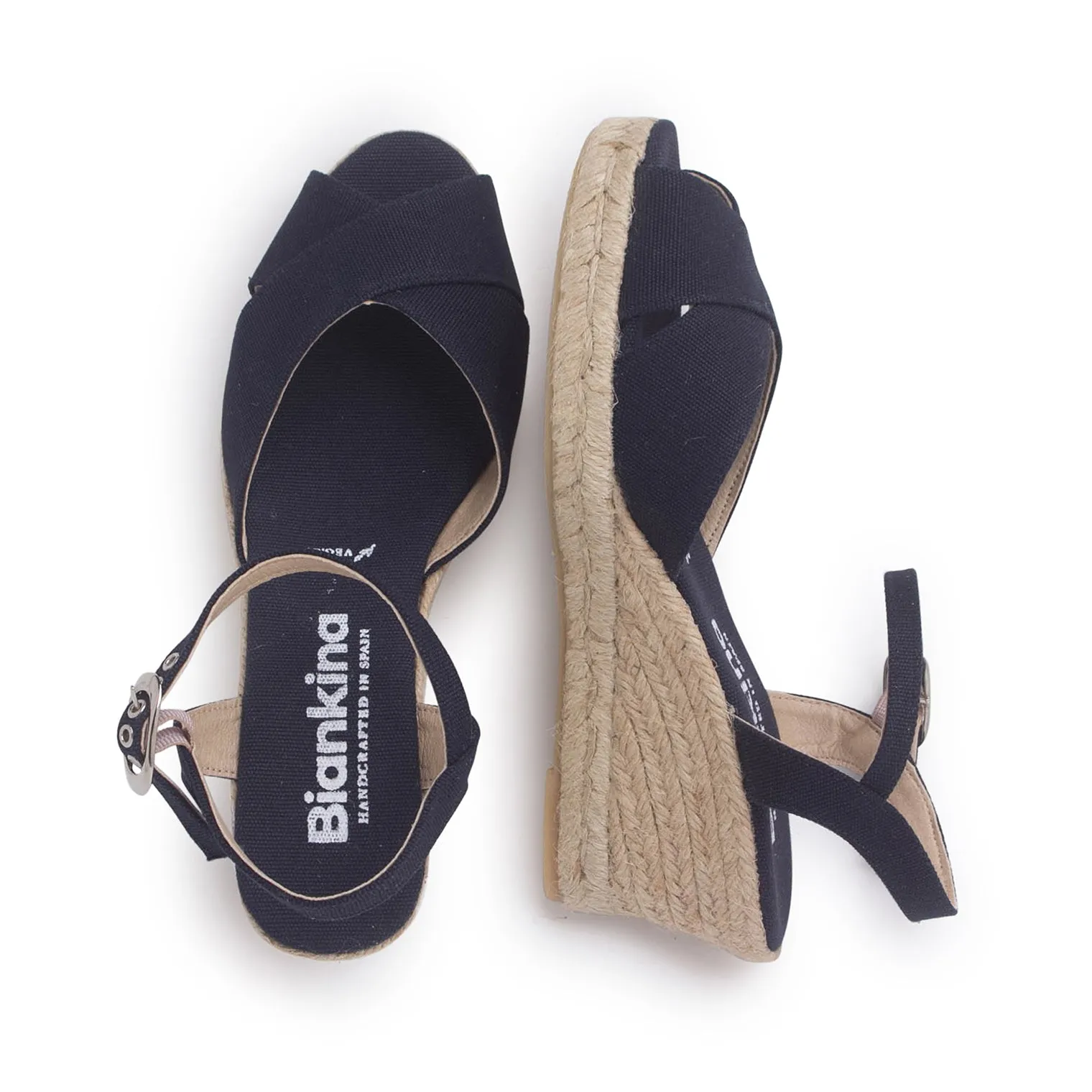 Taggia Organic Canvas Eco Vegan Espadrille Wedges - Navy Blue