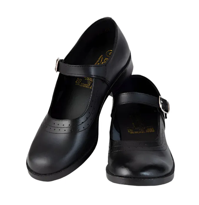 Toughees Gold Pearl Ladies One Bar School Shoes - Black