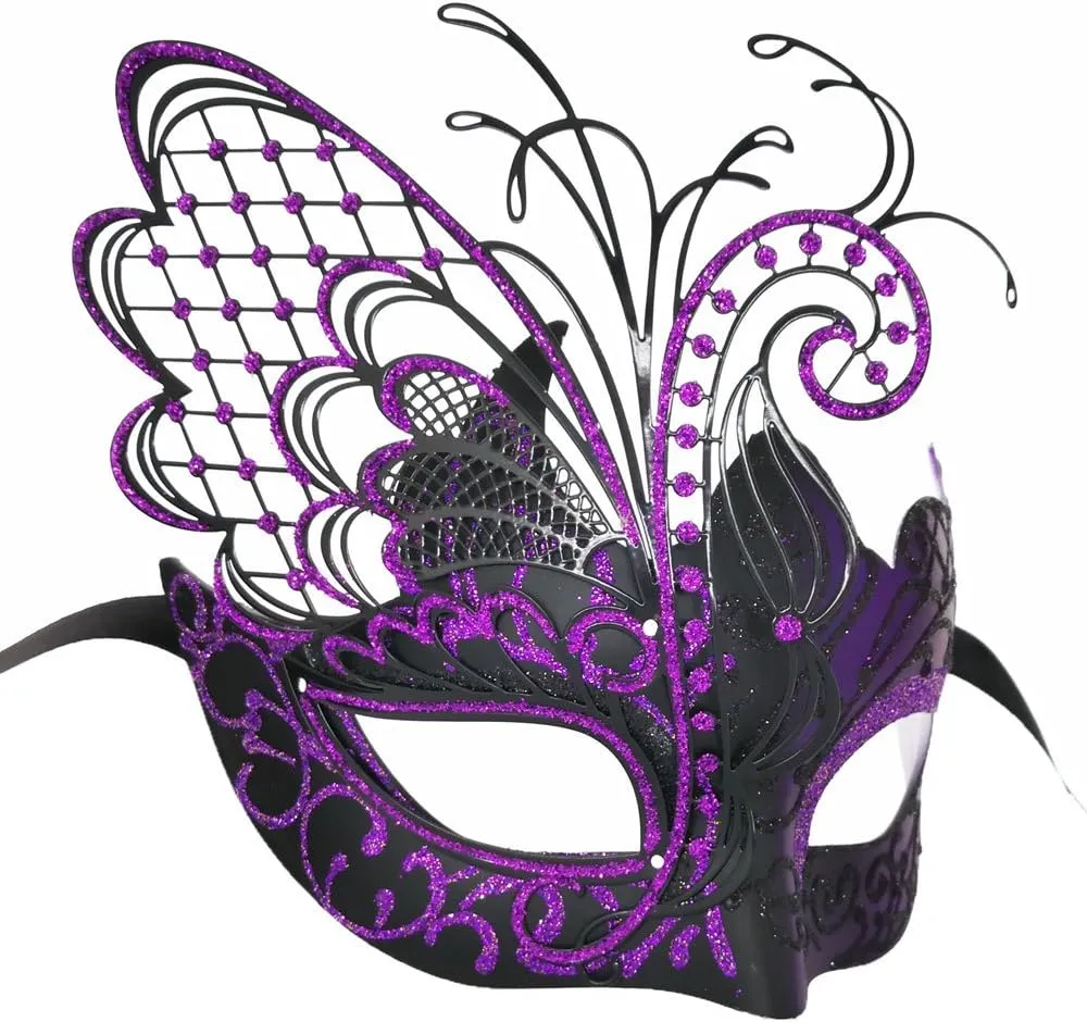 Ubauta Masquerade Mask For Women Venetian Mask/Halloween/Party/Ball Prom/Mardi Gras/Wedding/Wall Decoration (Purple Butterfly)