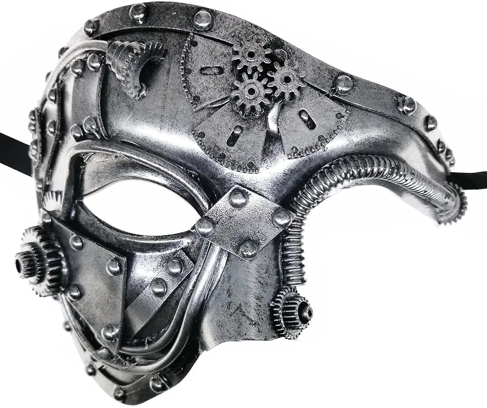 Ubauta Steampunk Metal Cyborg Venetian Mask, Masquerade Mask For Halloween Costume Party/Phantom Of The Opera/Mardi Gras Ball