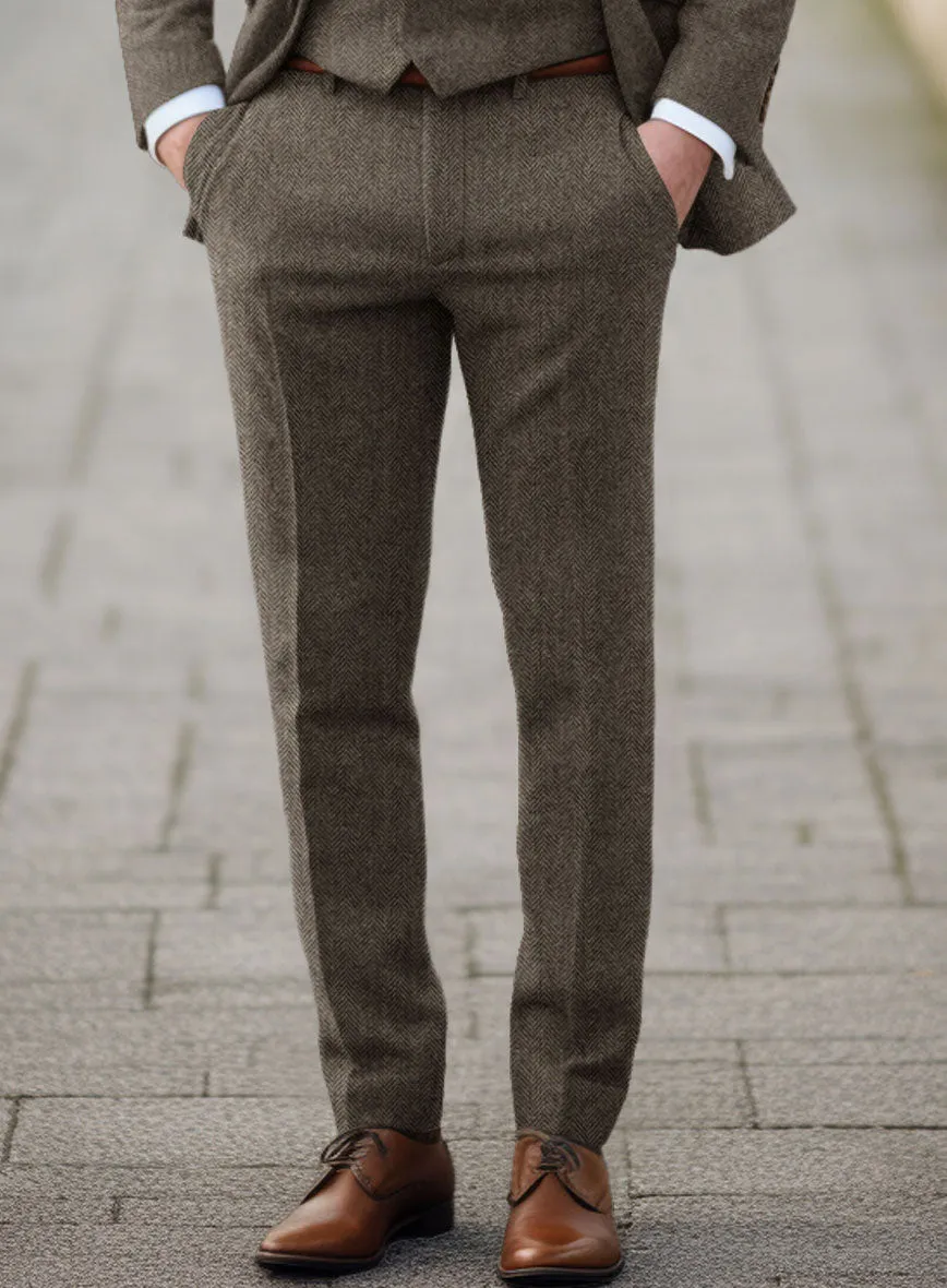 Vintage Dark Brown Herringbone Tweed Pants