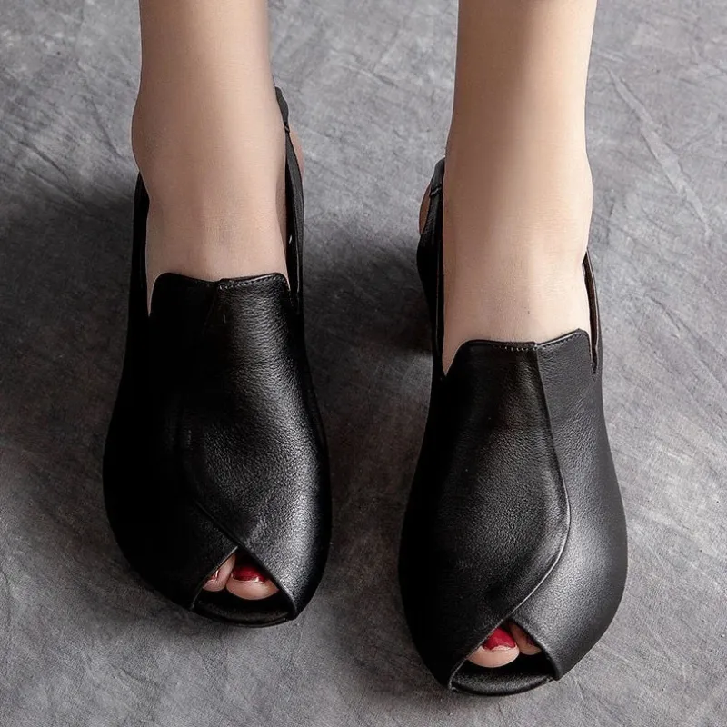 Vintage Genuine Leather Heel Shoes