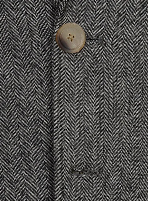 Vintage Herringbone Gray Tweed Patch Pocket Jacket