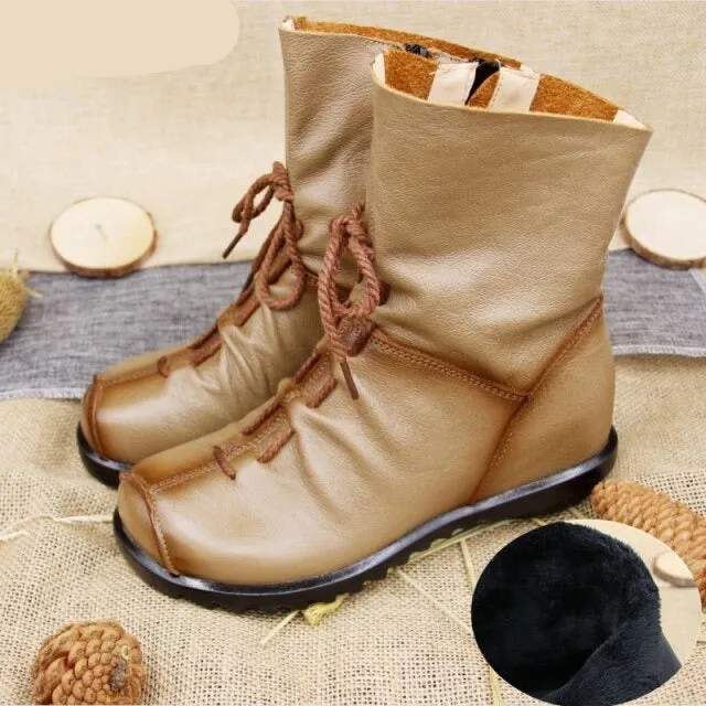 Vintage Look Winter Low Heel Casual Female Short Boots