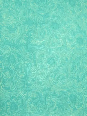 Vintage Western Floral Pu Leather Fabric / Turquoise / By The Roll - 30 Yards