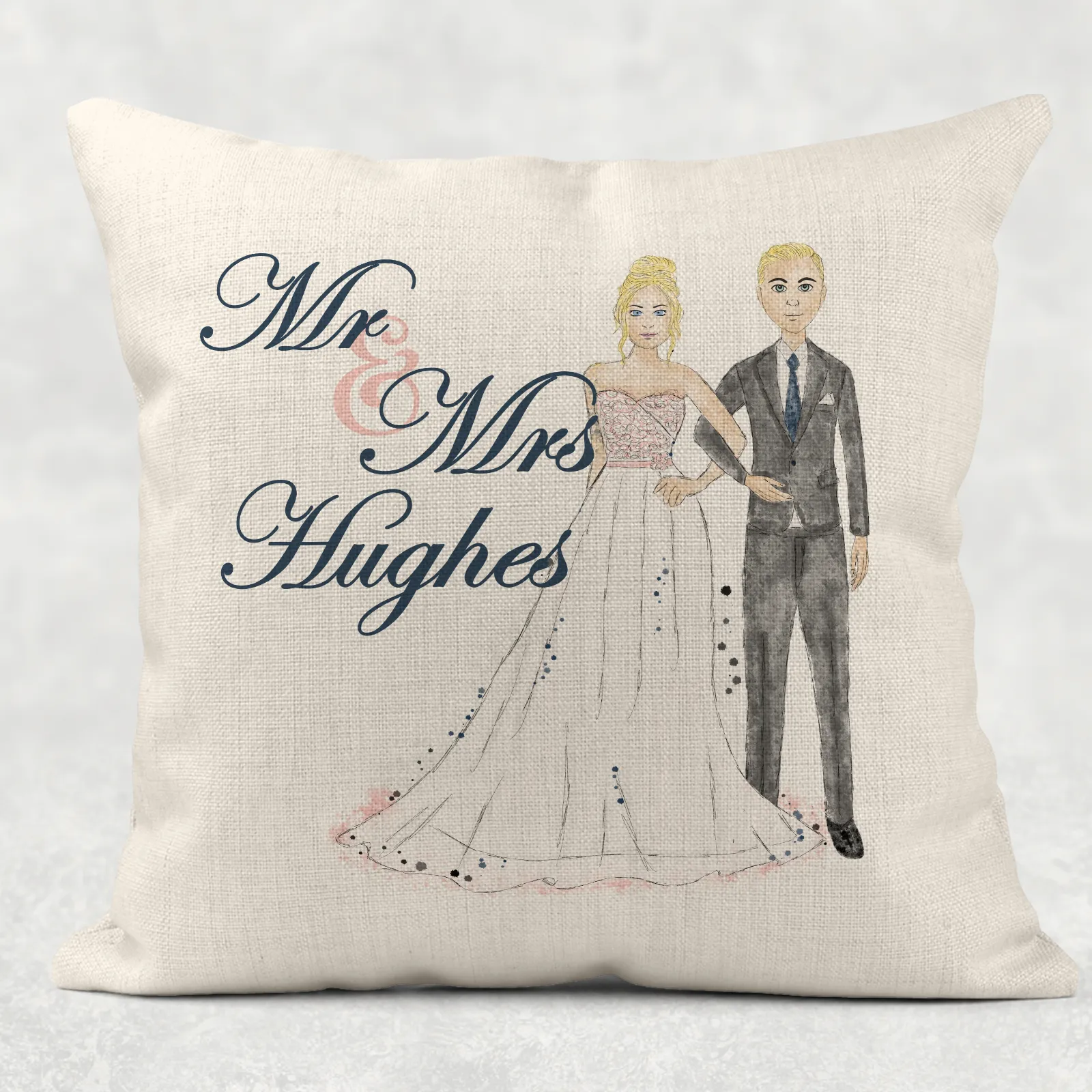 Wedding Couple Illustration Mr & Mrs Cushion