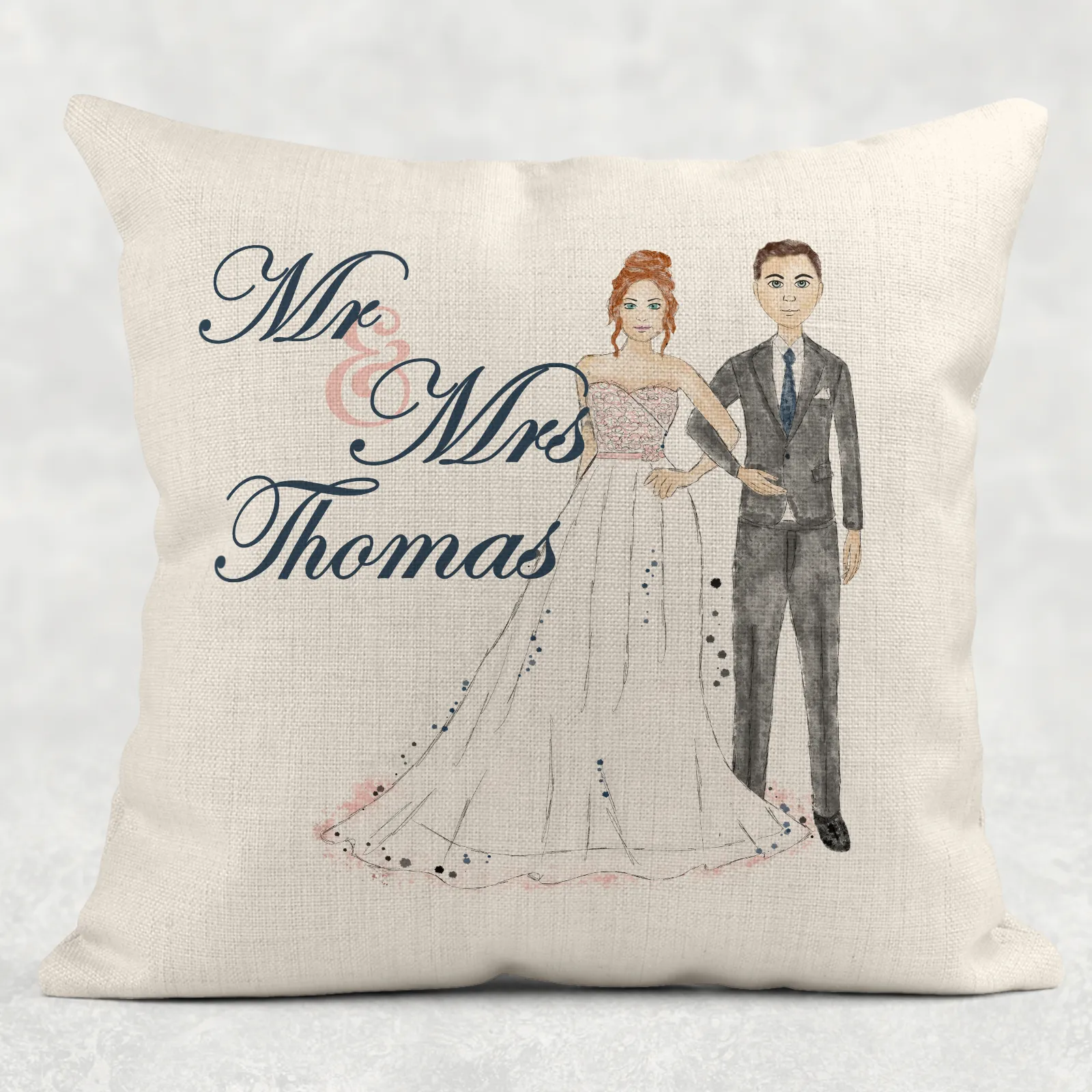 Wedding Couple Illustration Mr & Mrs Cushion