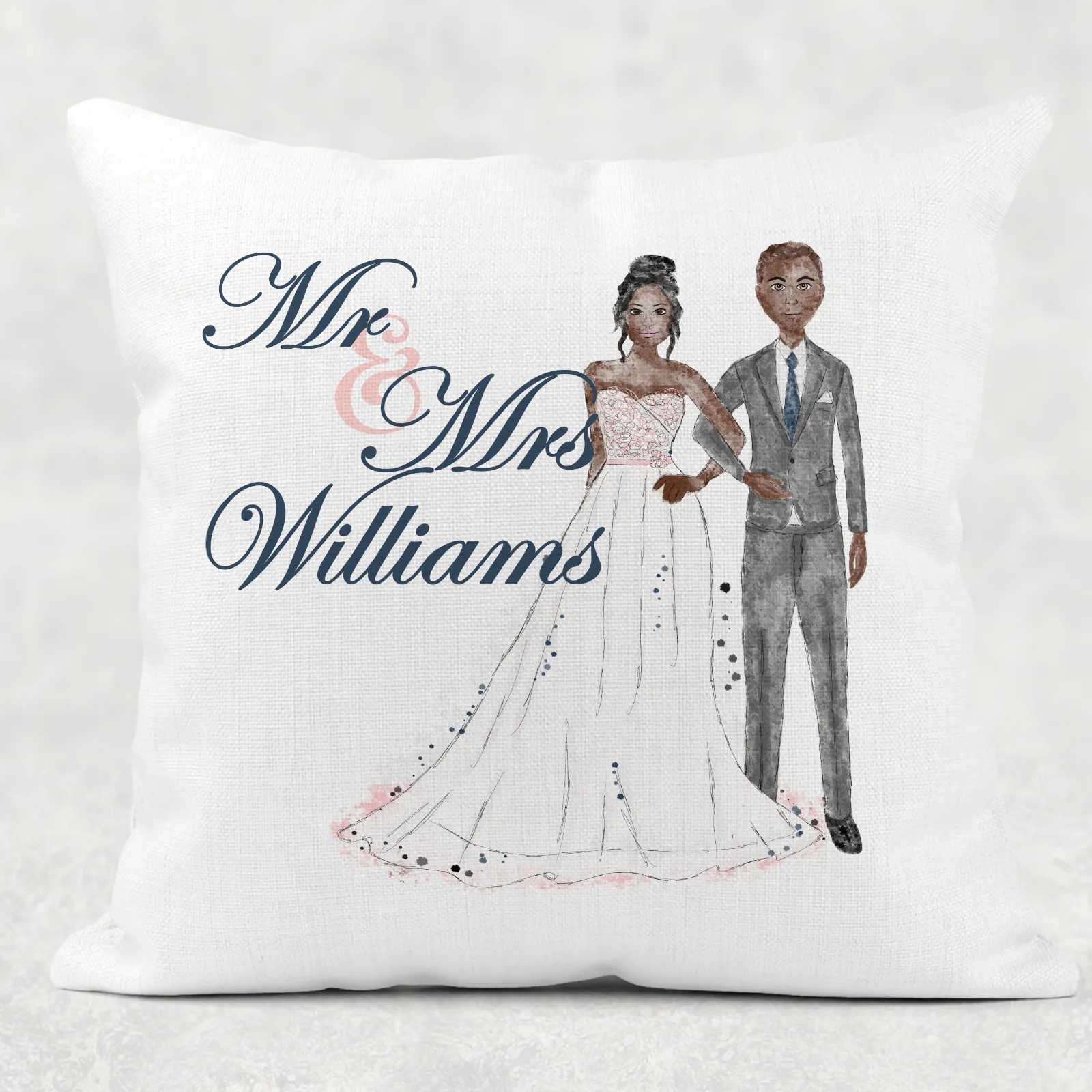 Wedding Couple Illustration Mr & Mrs Cushion