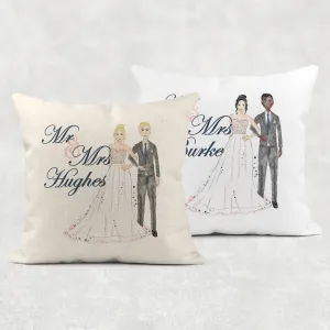 Wedding Couple Illustration Mr & Mrs Cushion