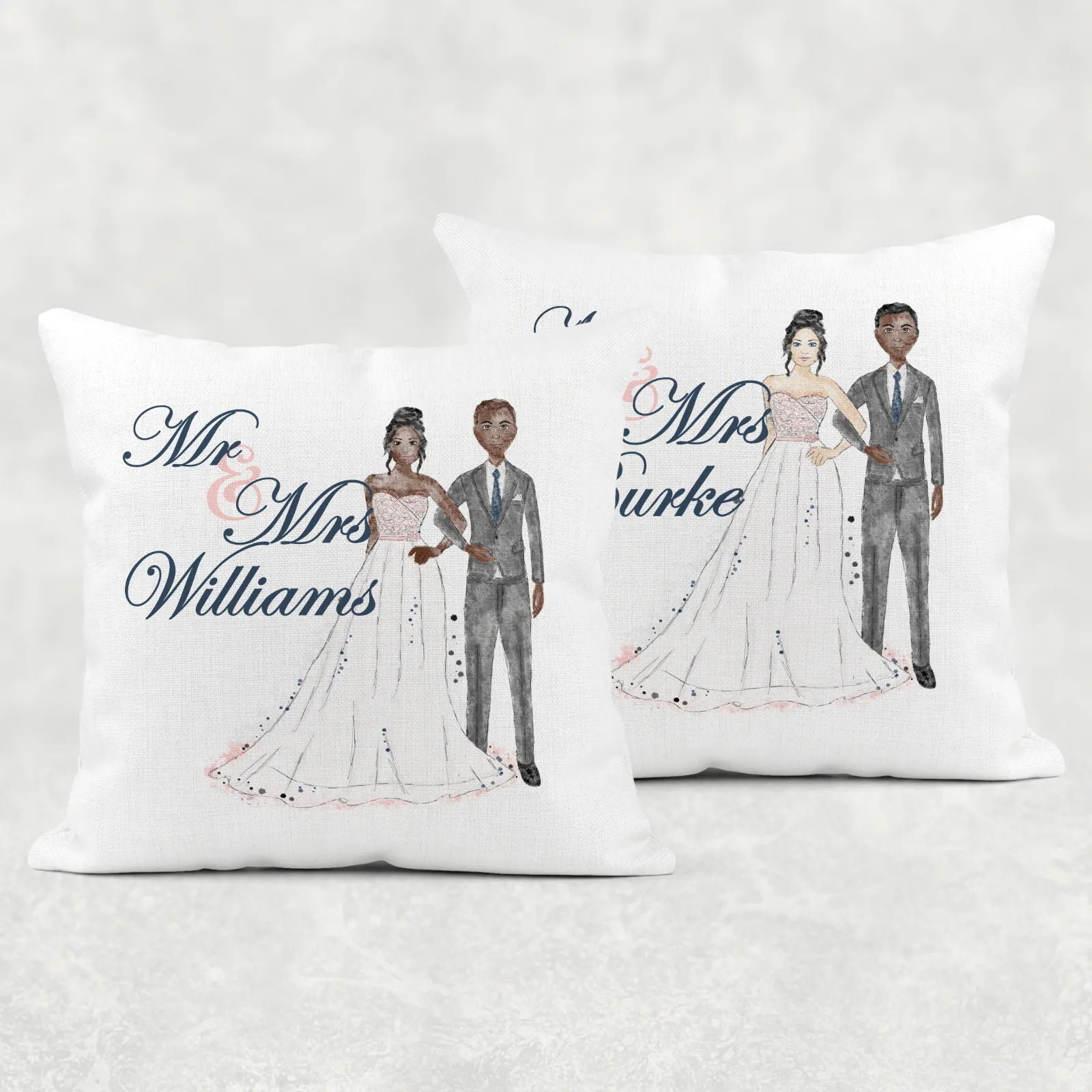 Wedding Couple Illustration Mr & Mrs Cushion