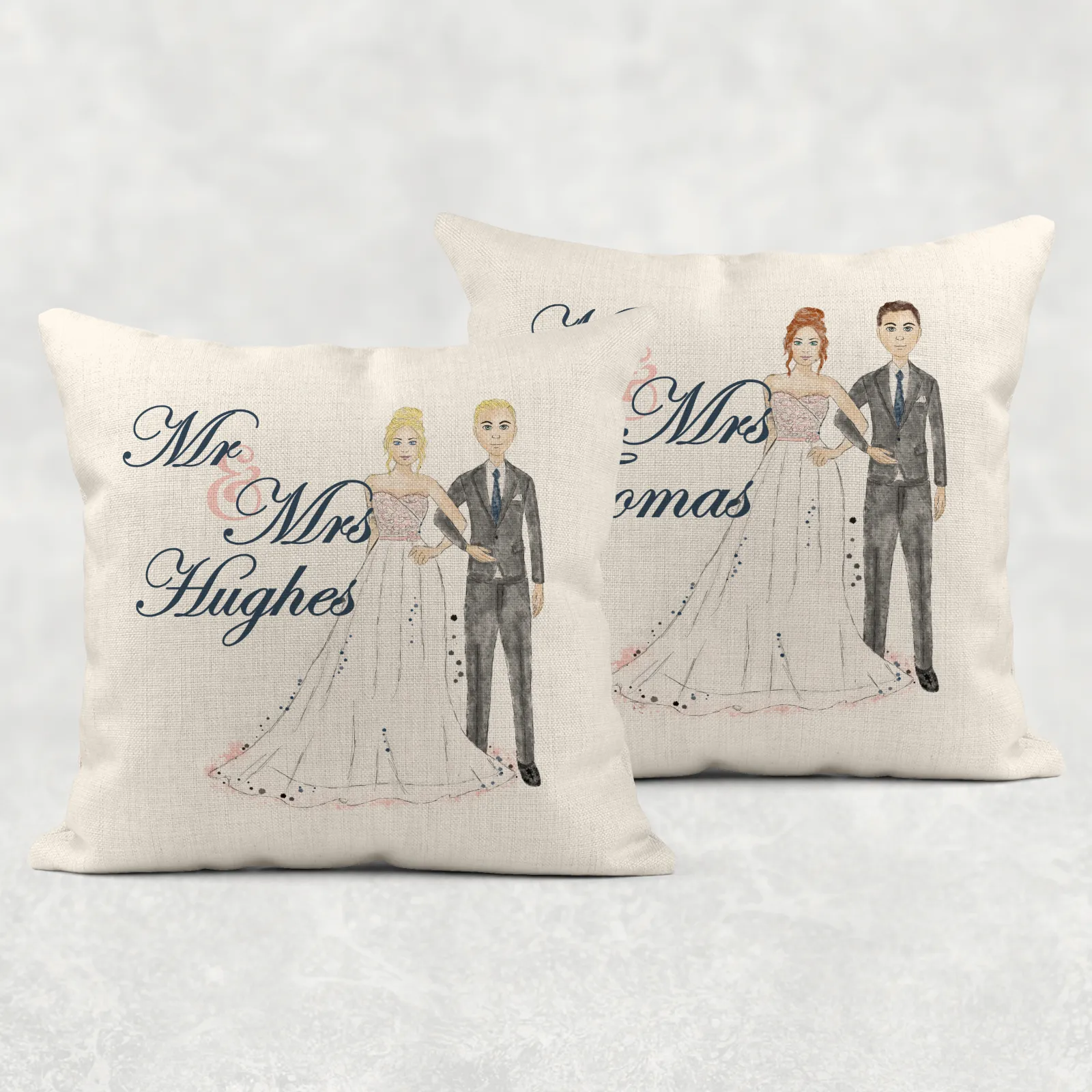 Wedding Couple Illustration Mr & Mrs Cushion