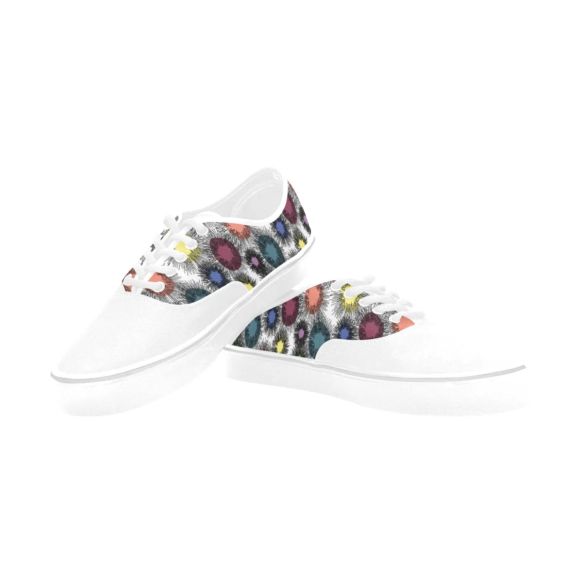 Women's Big Size Atomic White Polka Print Canvas Low Top Shoes