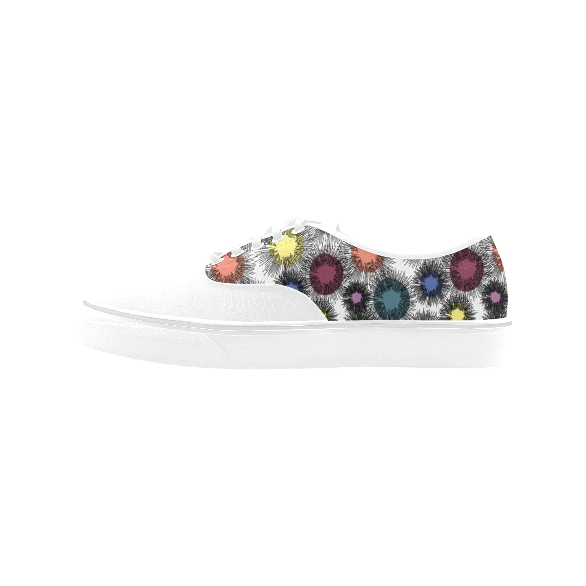 Women's Big Size Atomic White Polka Print Canvas Low Top Shoes