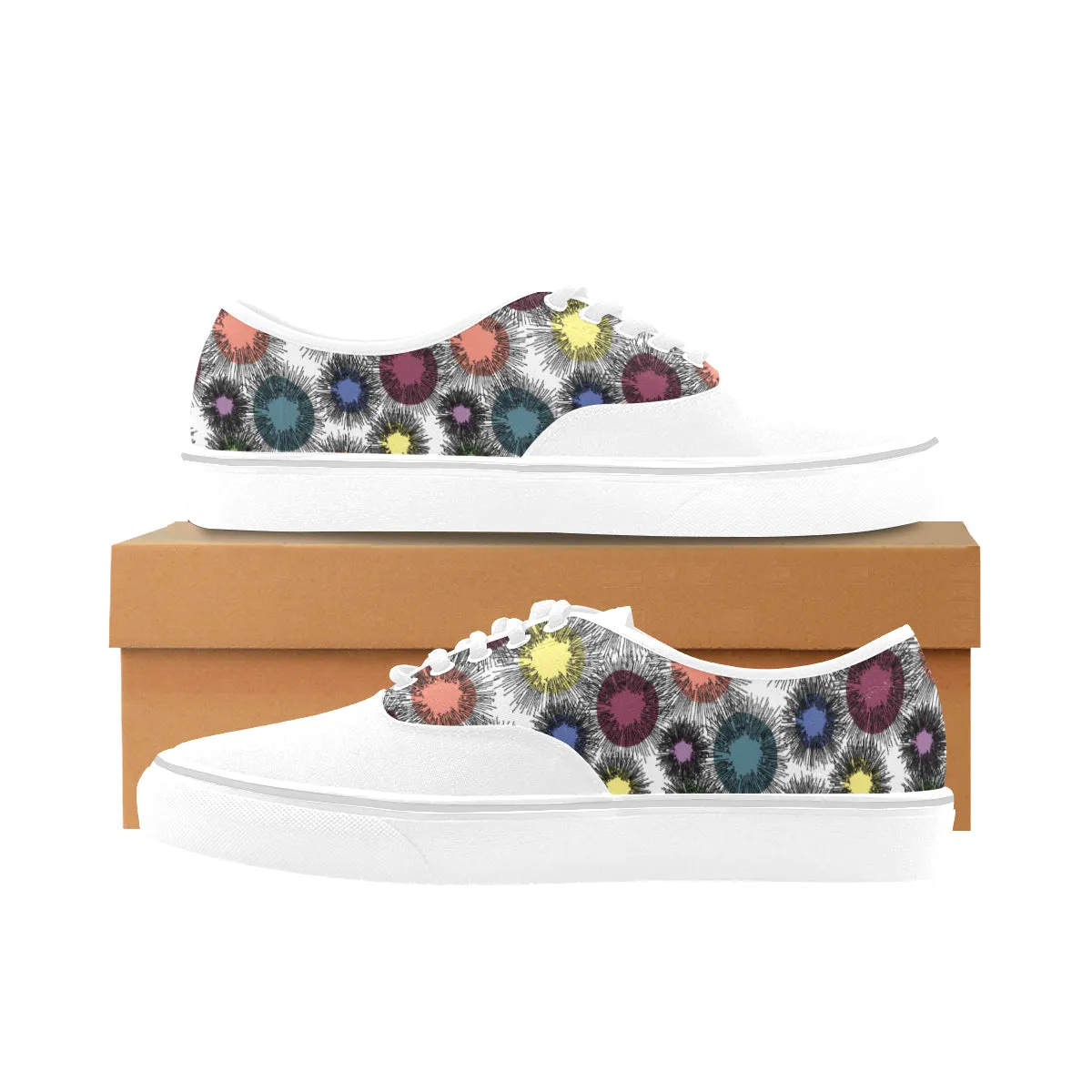 Women's Big Size Atomic White Polka Print Canvas Low Top Shoes