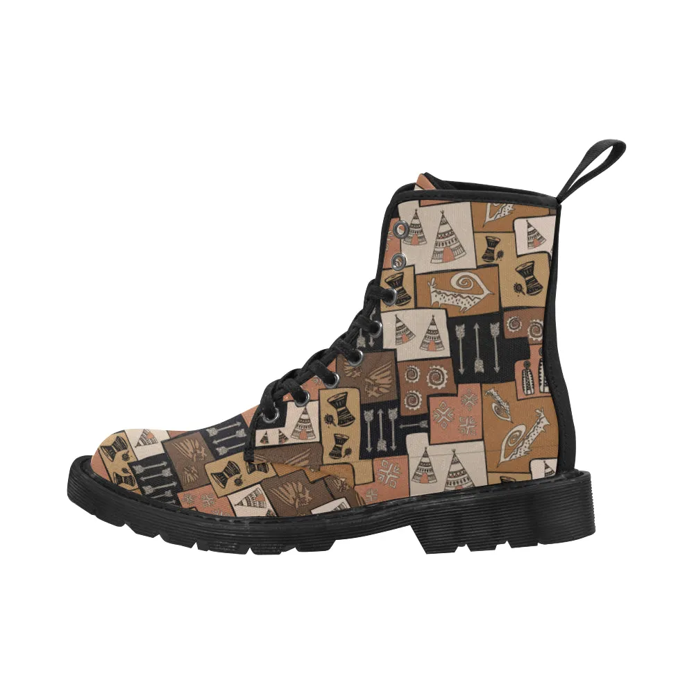 Women's Earthy Blocks Tribal Print Canvas Boots