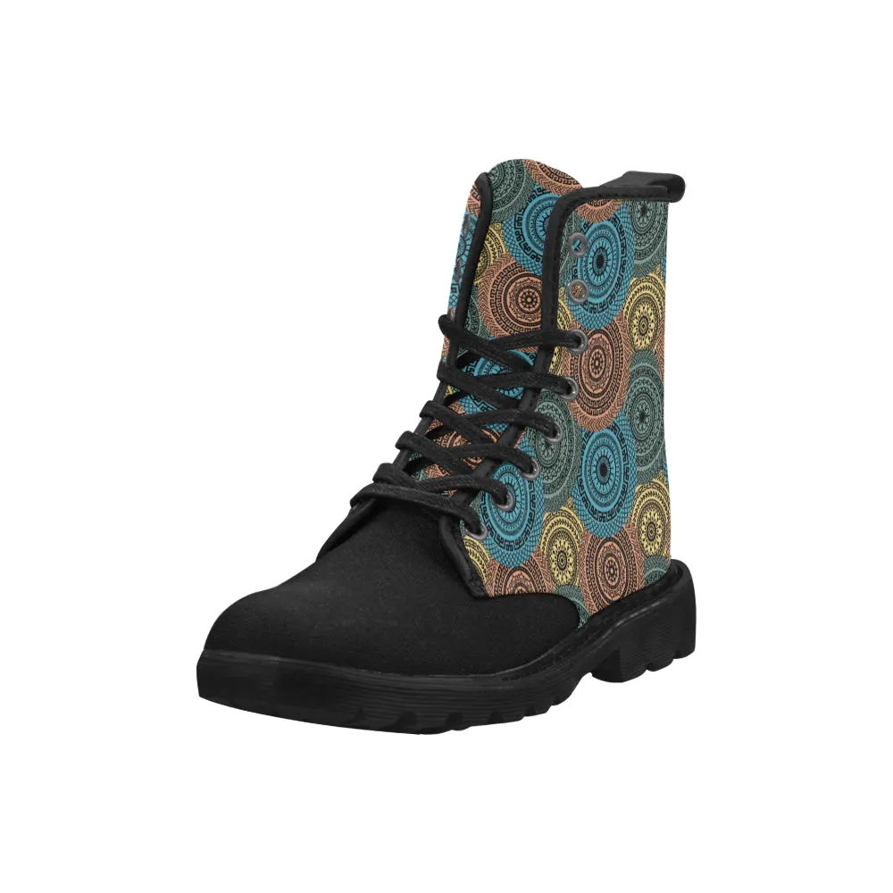 Women's Multi-Metallic Mandala Print Canvas Boots