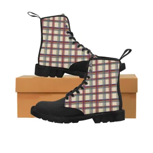 Women's Tartan Checks Print Canvas Boots