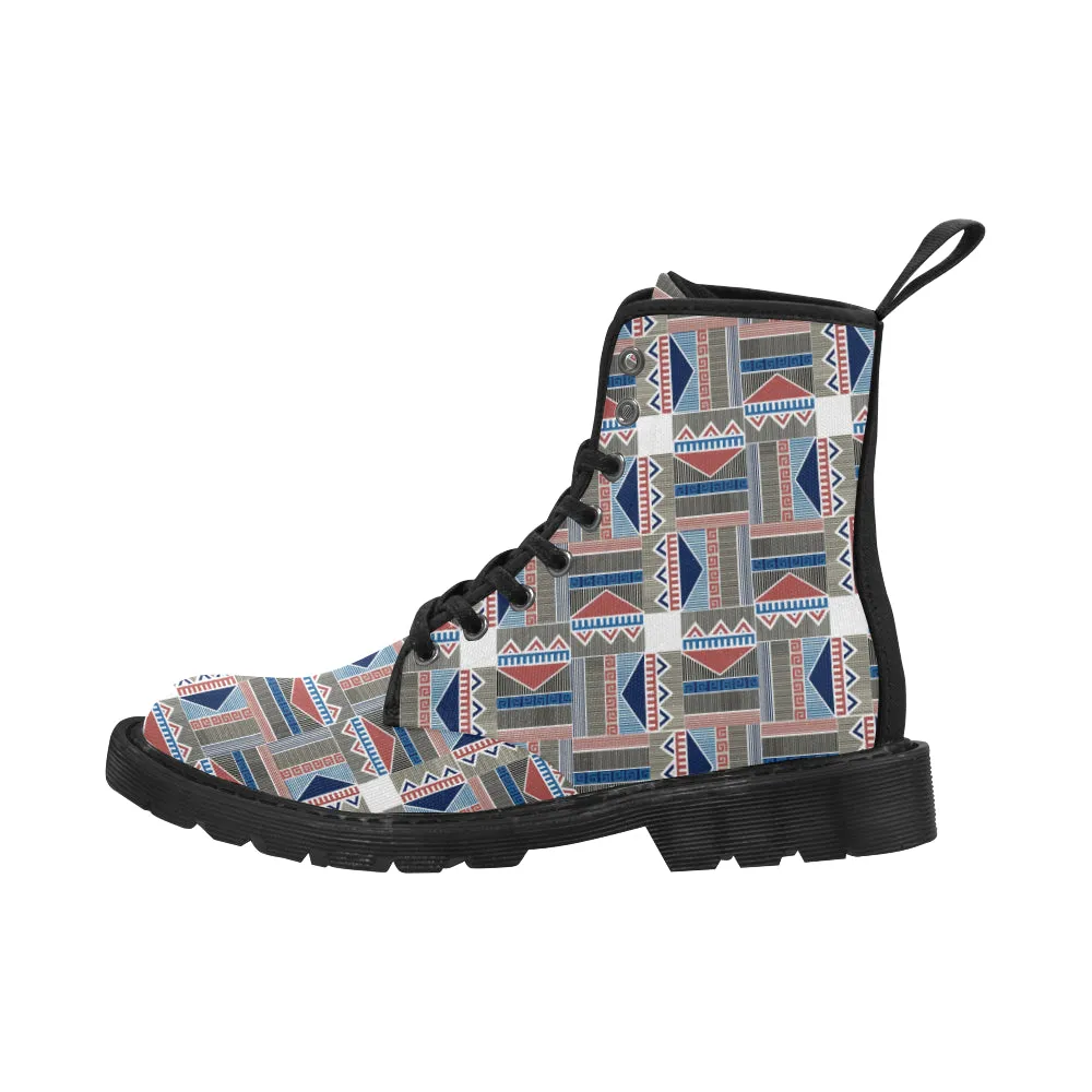 Women's Tribal Geometrical Print Canvas Boots