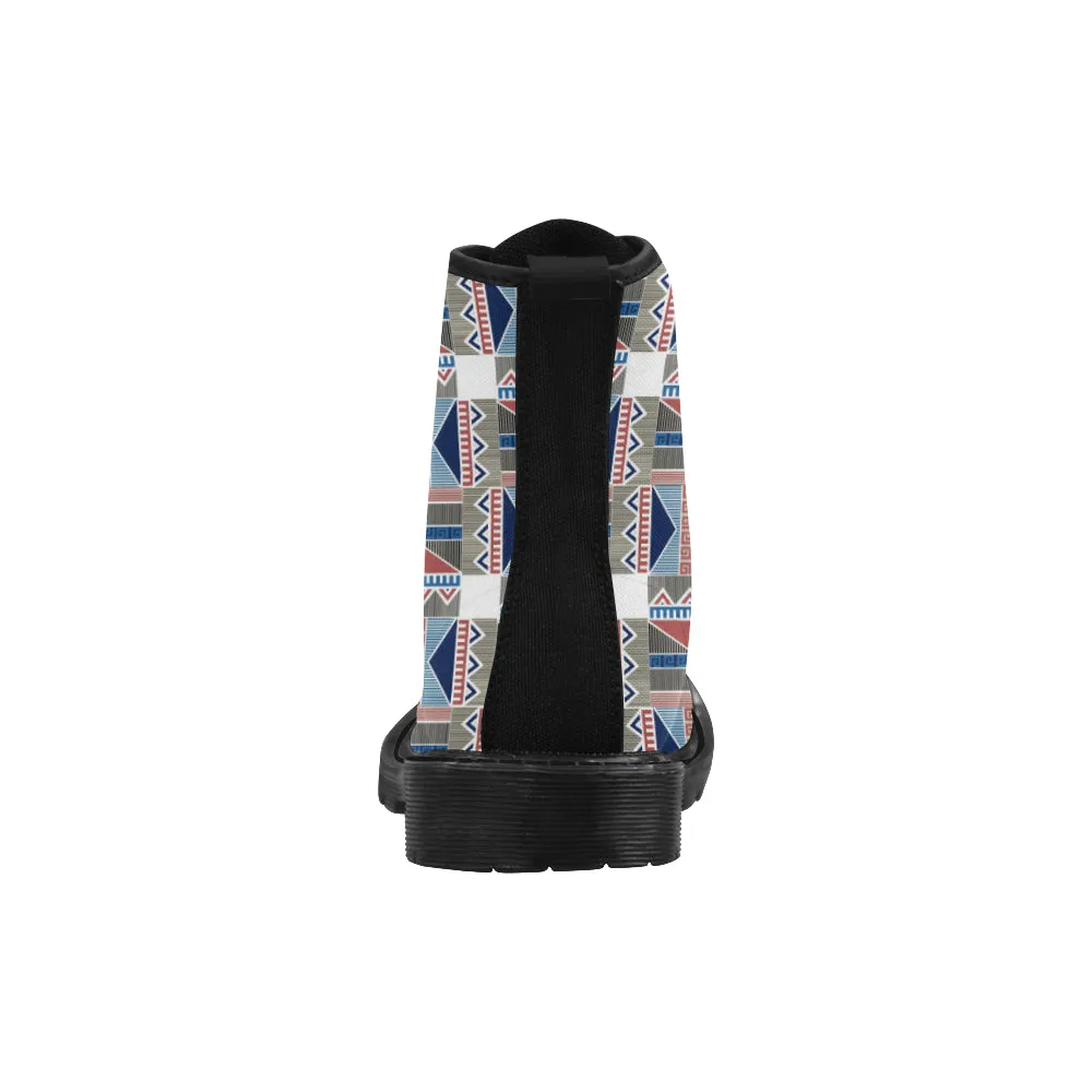 Women's Tribal Geometrical Print Canvas Boots