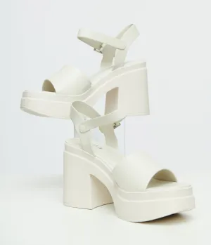 Y2K White Leatherette Chunky Platform Heels