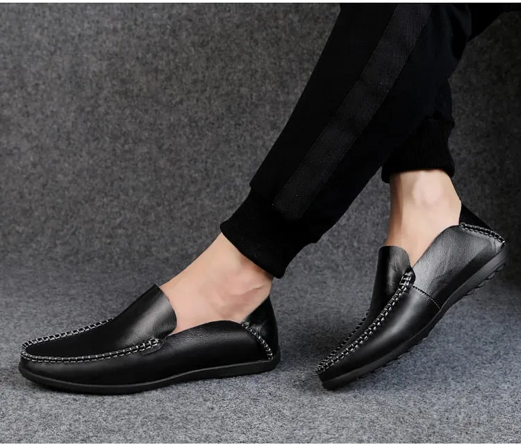 Yeknu Leather Men Shoes Luxury Trendy Casual Slip on Formal Loafers Men Moccasins Italian Black Male Driving Shoes Sneakers