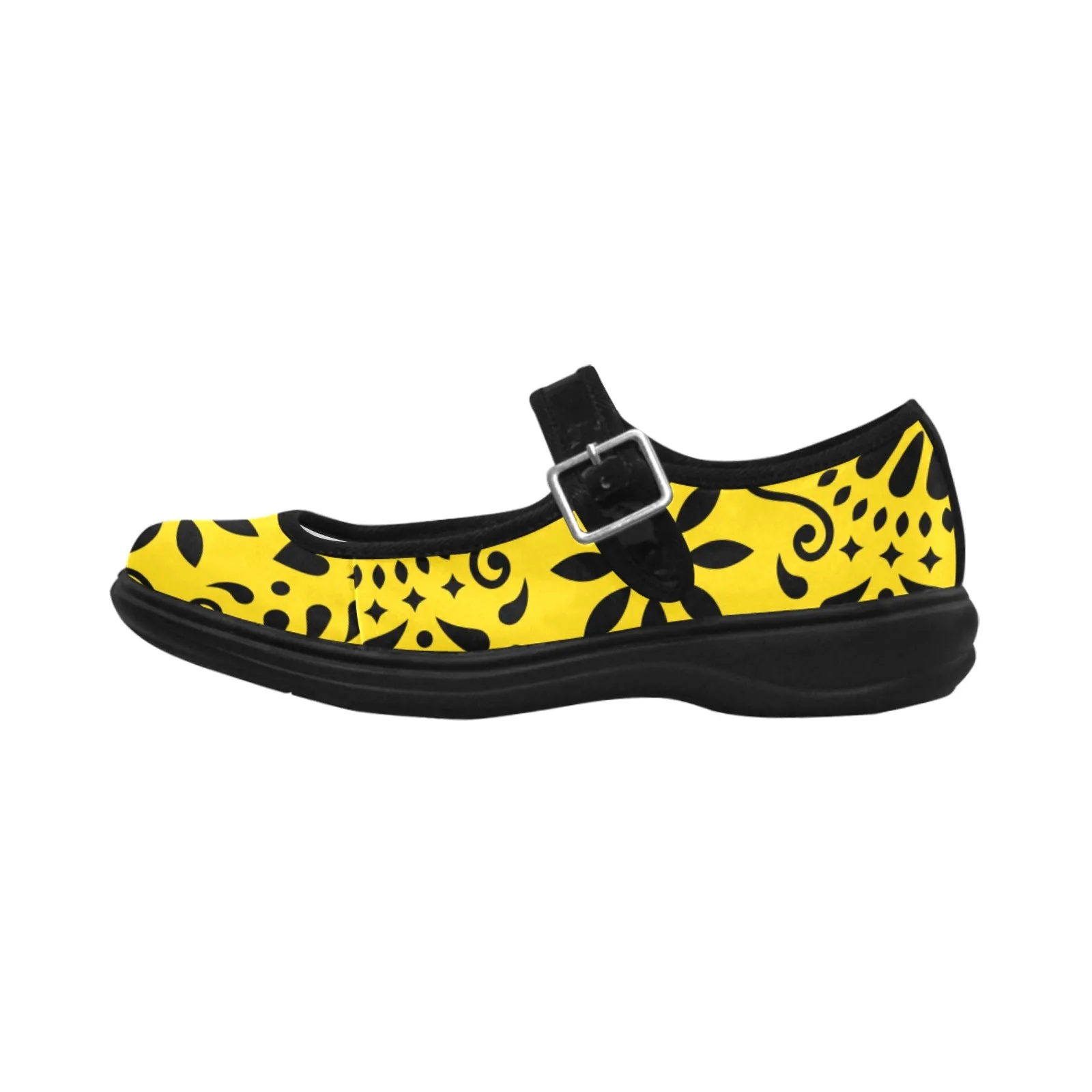 Yellow Papel Picado Mila Satin Women's Mary Jane Shoes (Model 4808)