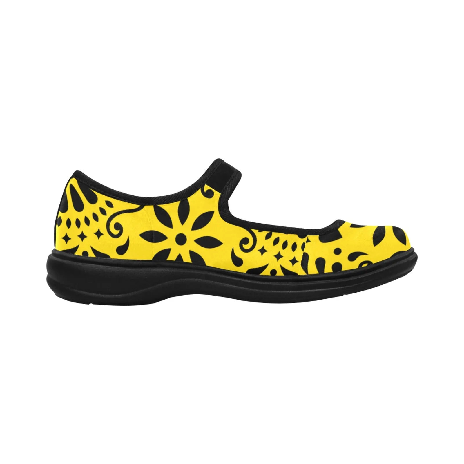 Yellow Papel Picado Mila Satin Women's Mary Jane Shoes (Model 4808)