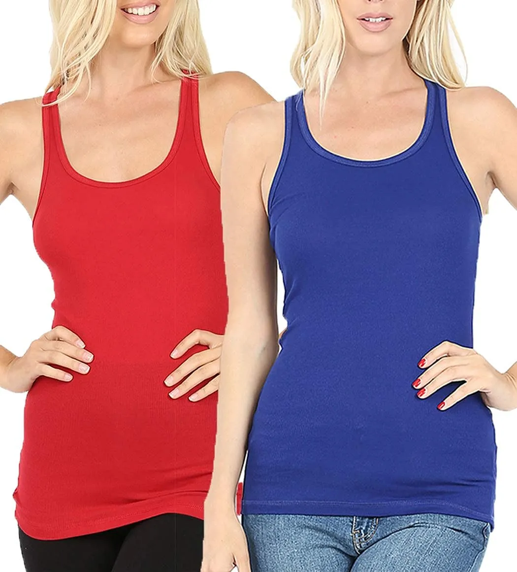 Zenana Women's Plain Solid Color Ribbed Racerback Tank Top Shirt Plus Sizes